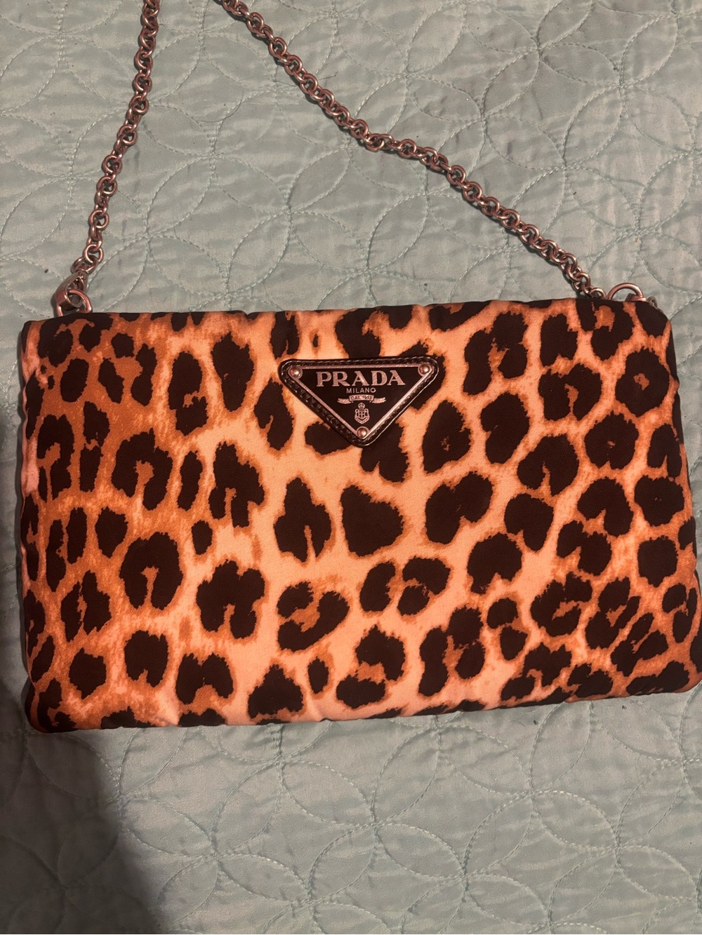 Prada Leopard-Print Chain Crossbody in Black and Tan - Picture 4 of 5